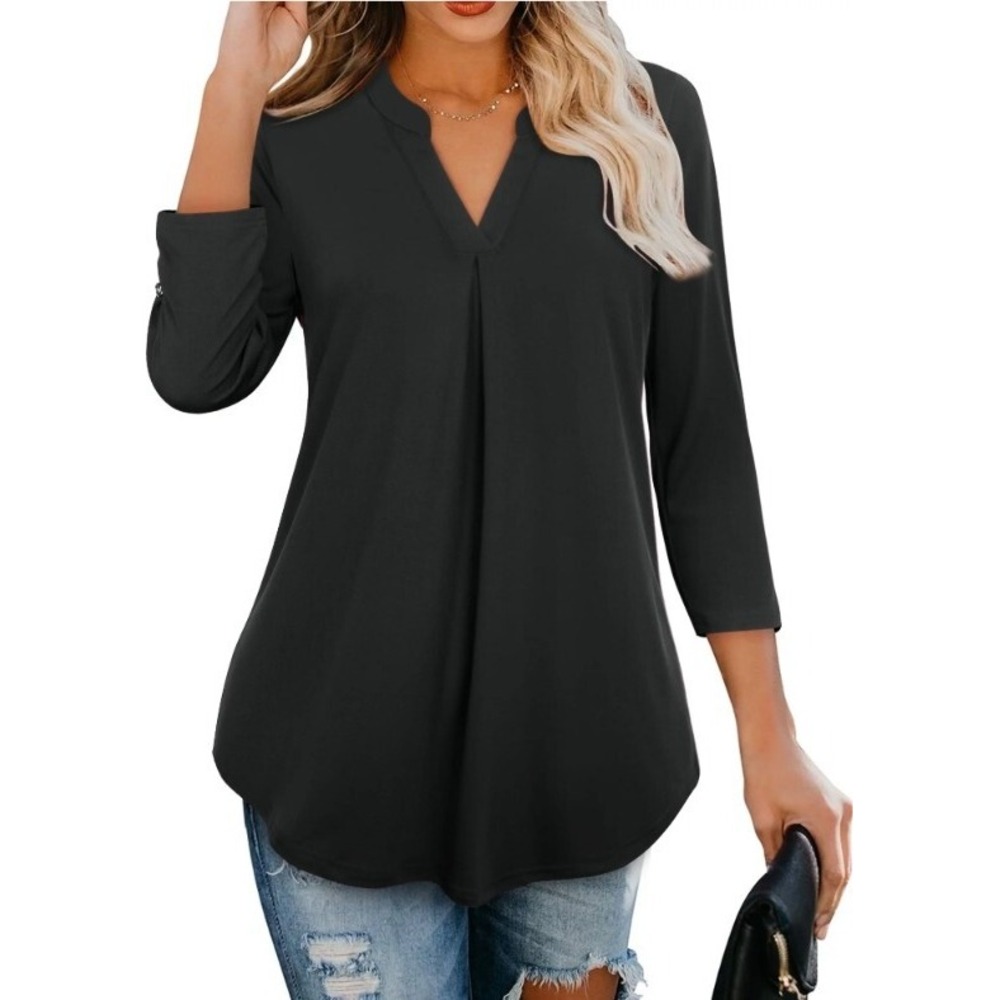 Timeson 3/4 Sleeve Henley V Neck Strectchable Tunic‎ Blouse Green Sz. Small NWT